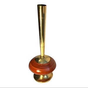 Vintage Holland Delft MidCentury Modern Brass Teak Wood Tall Bud Vase